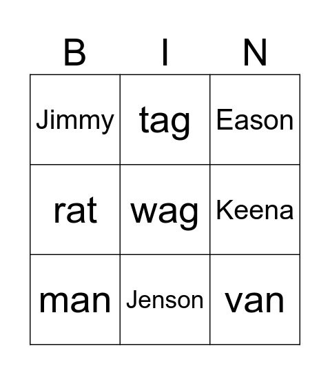 Sounds Great 2 K3Green names Bingo Card