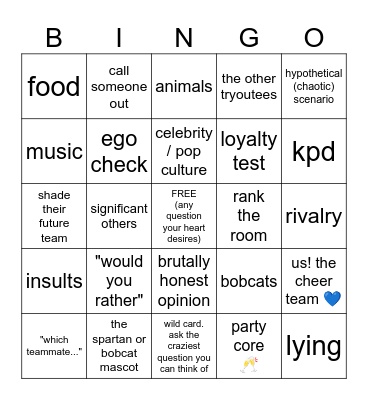 BRAINSTORMING TRYOUT QUESTIONS Bingo Card