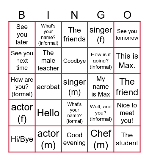 U1 Leçon 1: J'habite à Montréal Bingo Card