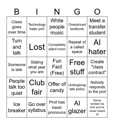 First Day of College Bingo Card