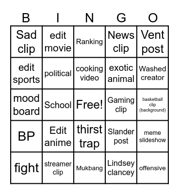 tiktok bingo Card