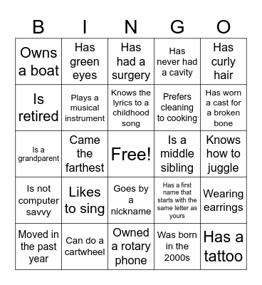 Moore Family Reunion Bingo Card