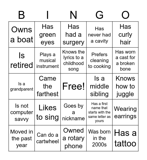 Moore Family Reunion Bingo Card