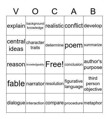 ELA Bingo Card