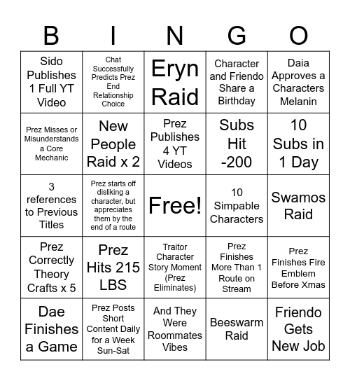 Fire Emblem Bingo Card