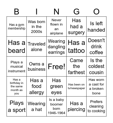 Moore Family Reunion Bingo Card