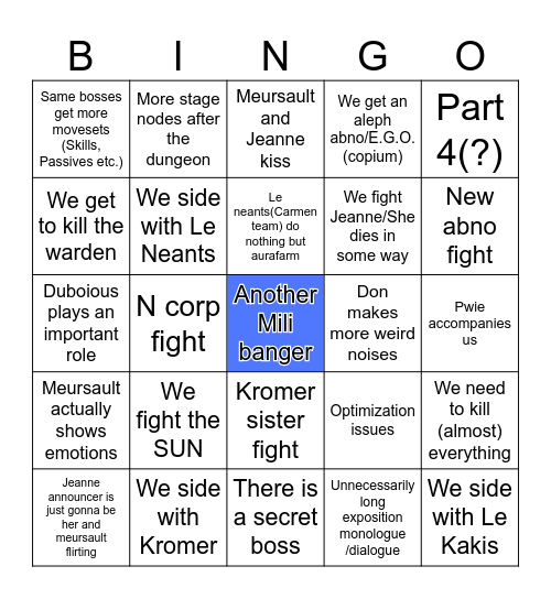 Canto 10 Part 3 predictions (Limbus server edition) Bingo Card