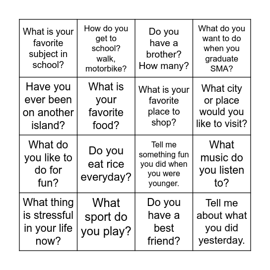 CONVERSATION Bingo Card