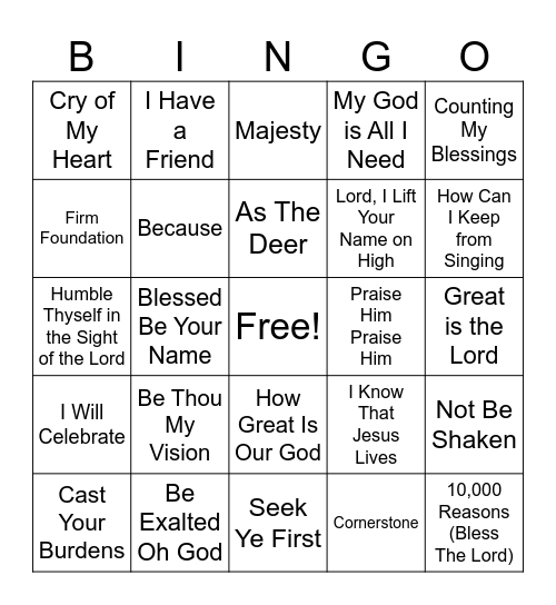 Sunday School Songs Bingo Card