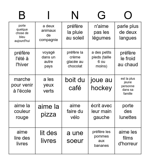 Trouvez Quelqu'un Qui... Bingo Card