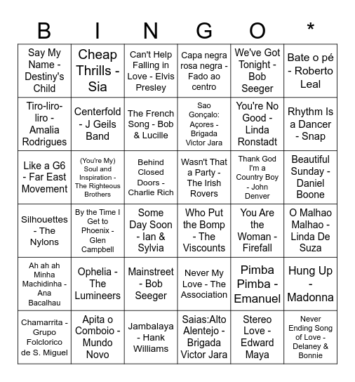 #4 Portuguese Music Bingo Card
