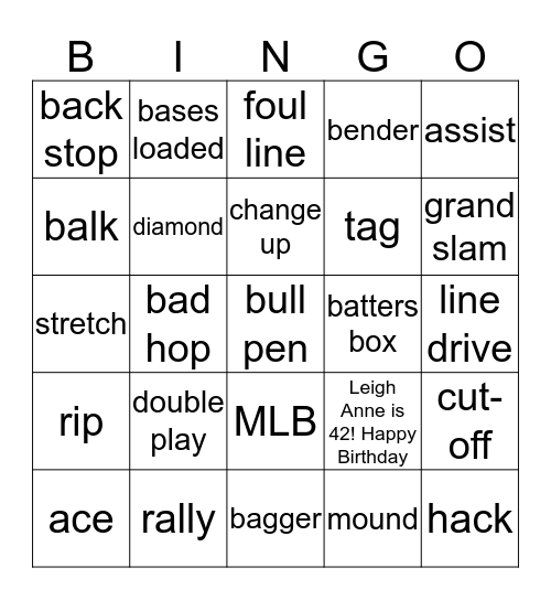 Baseball Bingo Card