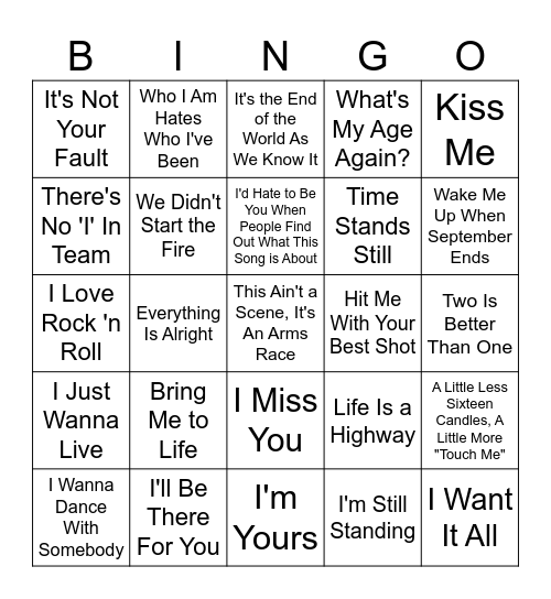 Full Sentence Song Fun Bingo Card