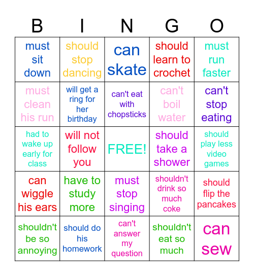 Modal verbs! Bingo Card
