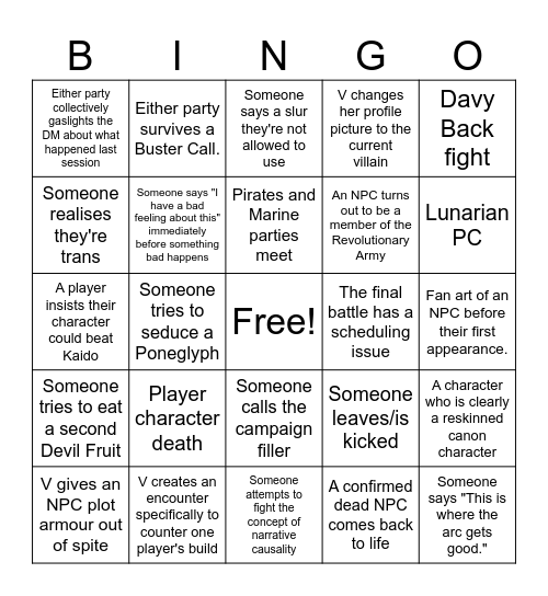 Dawn Voyage - The Long Con(?) Bingo Card