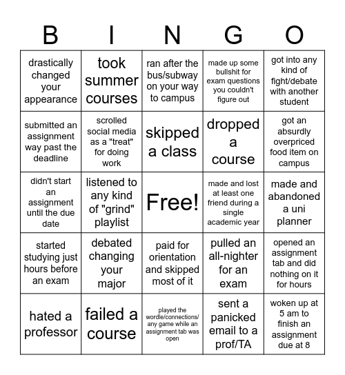 uni bingo Card