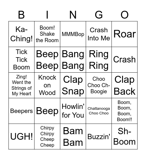 Onomatopoeia Songs Bingo Card