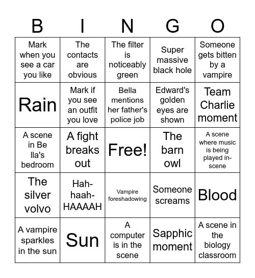 Twilight Bingo Card