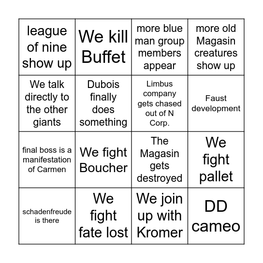 Part 3 Predictions Bingo Card