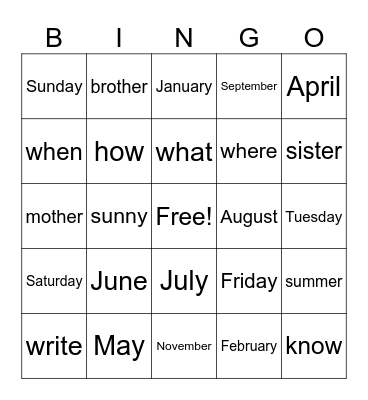 EIKEN 5th Grade 1 Bingo Card