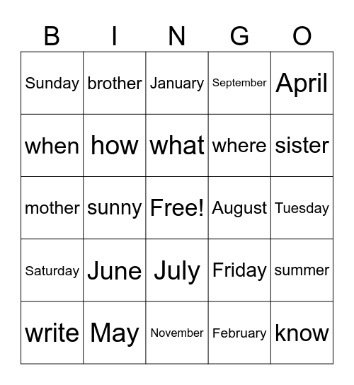 EIKEN 5th Grade 1 Bingo Card