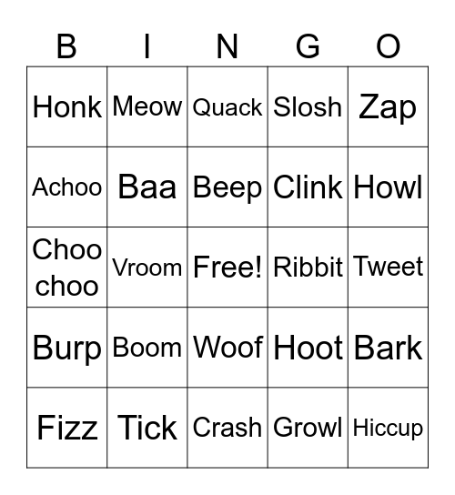 Onomatopoeia Bingo Card