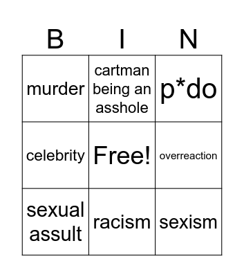 South Park Bingo Card