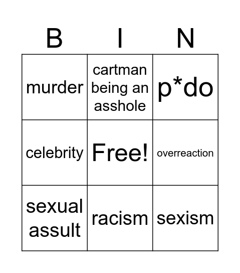 South Park Bingo Card