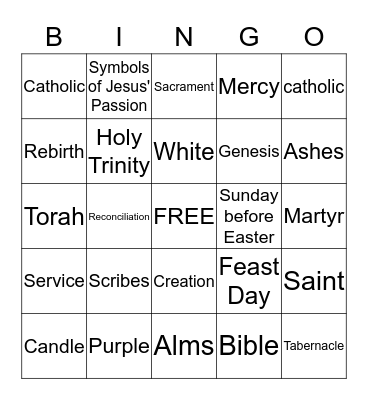 Lenten Bingo Cards Bingo Card