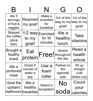 Healthy Bingo! Bingo Card