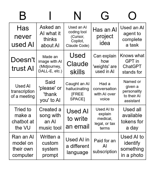 AI Bingo Card
