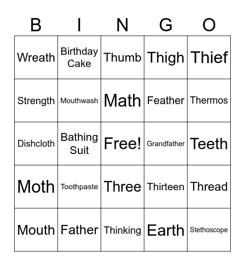 /Th/ Bingo Card