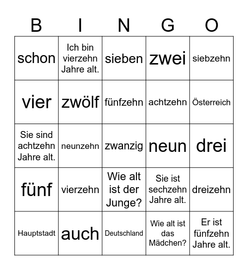 Komm mit! LI K01.2 Bingo Card