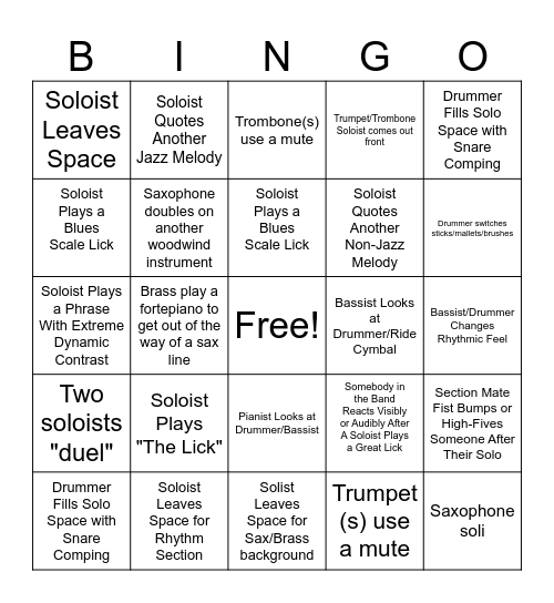 TSU Jazz 10/1/26 Bingo Card