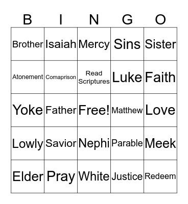 SUNDAY SCHOOL Bingo Card