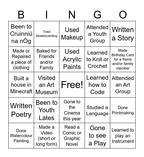 CYAG Bingo Card