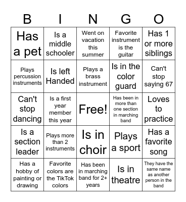 Marching Band Bingo 2026 Bingo Card
