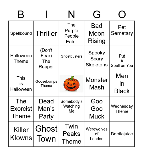 Spooky Halloween Bingo Songs Bingo Card