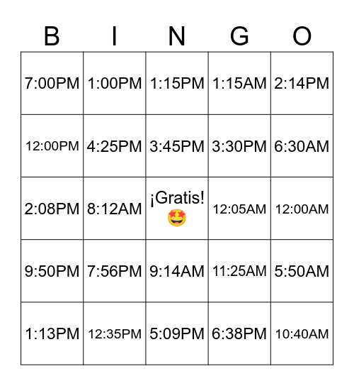 ⌚El Tiempo / La Hora Bingo Card