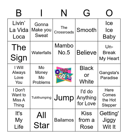1990s #1 Hits Bingo Card