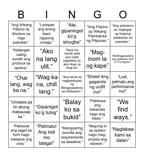 LinguaBingo Card