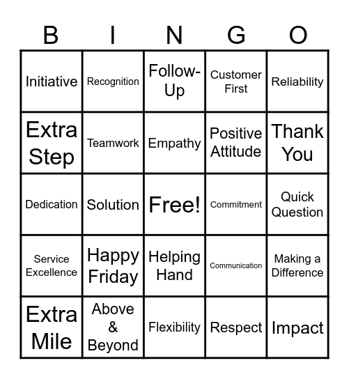 Go The Extra Mile Bingo Card