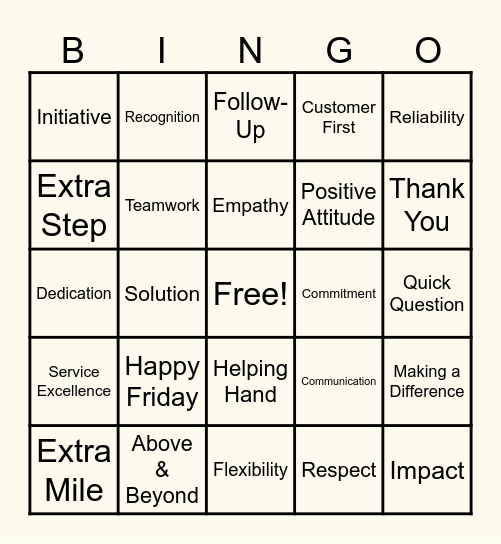 Go The Extra Mile Bingo Card