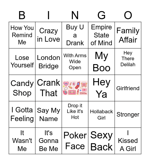 2000s #1 Hits Bingo Card
