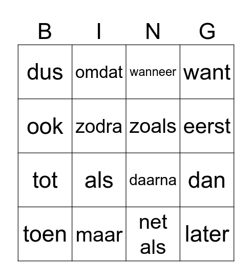 Signaalwoorden BINGO Card