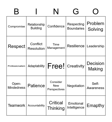 Soft Skills Bingo Card