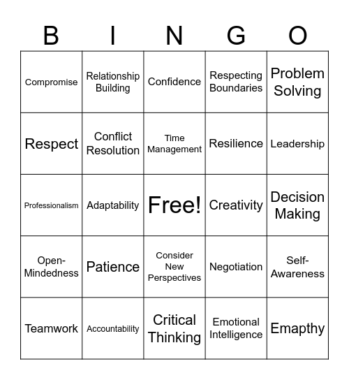 Soft Skills Bingo Card