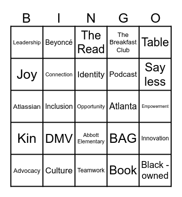 BAG Bingo Card
