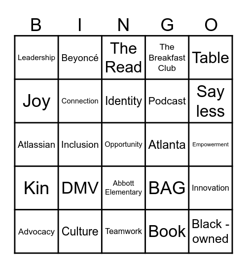 BAG Bingo Card