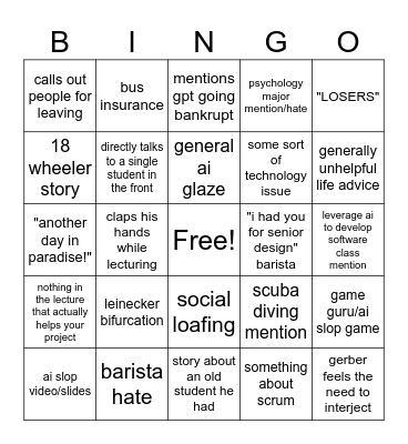 the leinecker lecture senior design experience Bingo Card